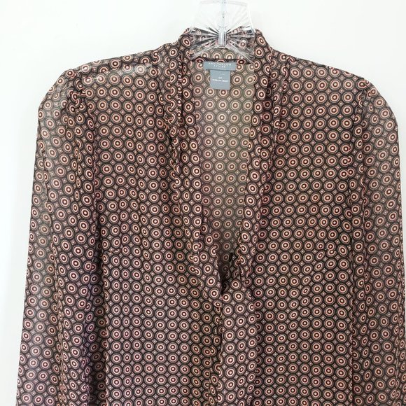 Ann Taylor Women's Copper Semi Sheer Button Down Tie Neck 0P Shirt Top Blouse - Picture 2 of 12